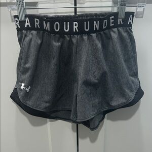 Under Armour Women's Black & Gray Athletic Shorts with Logo Waistband